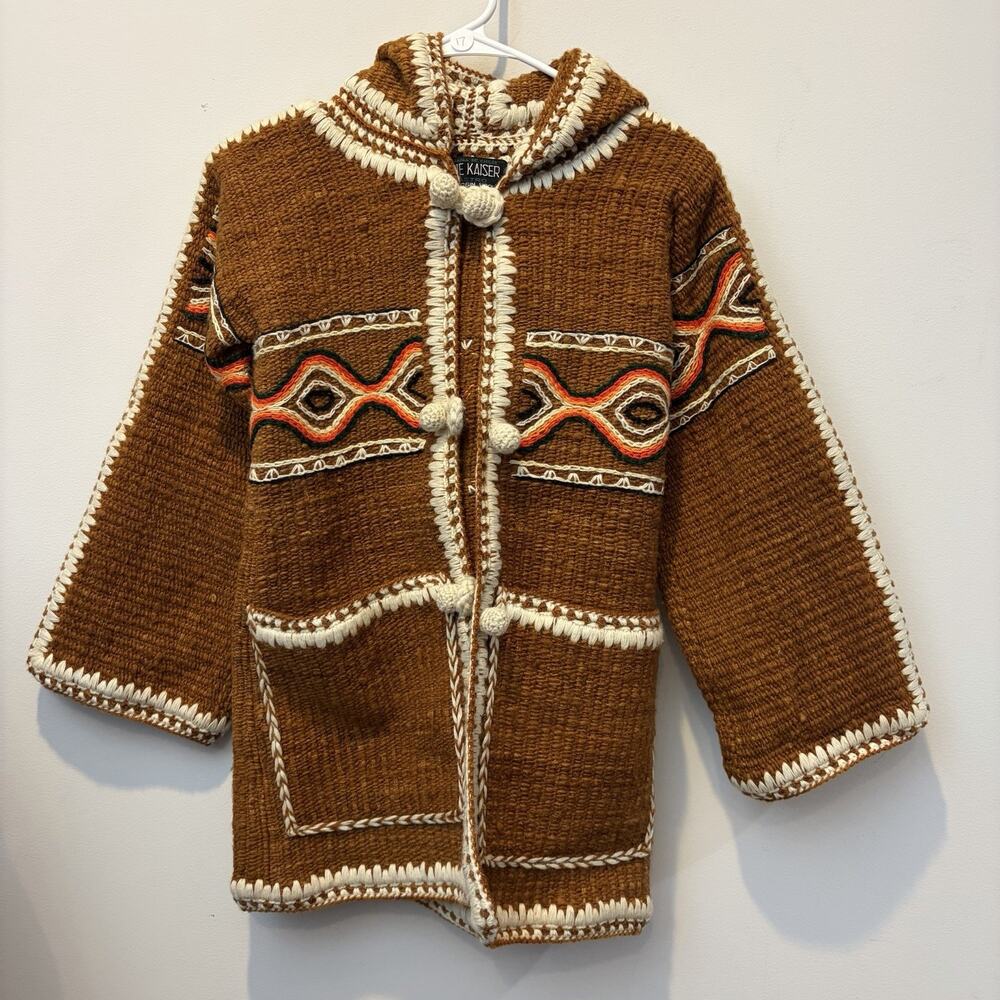 Vique Kaiser Handmade Chile 100% Virgin Wool Hooded Jacket Kids XL Boho